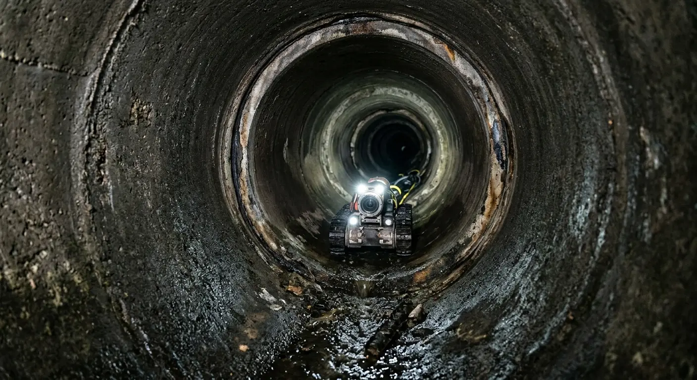 Robotic sewer camera inspecting pipe interior for Sewer Line Cleaning in Upper Macungie